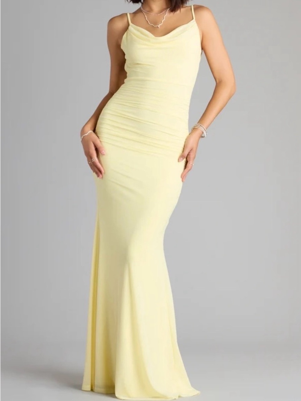Windsor Pale Yellow Cowl Neck Maxi Dress